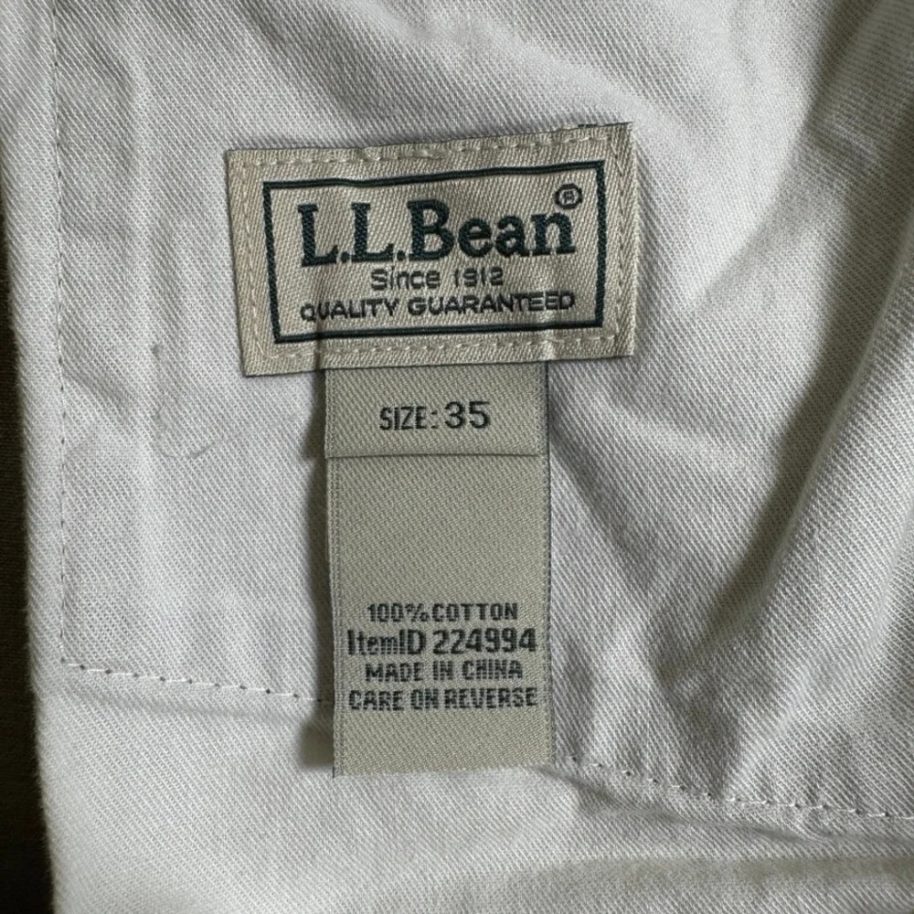 LL Bean Mens Cargo Shorts Khaki Tan Cotton Canvas Elastic Waist 35 224994
